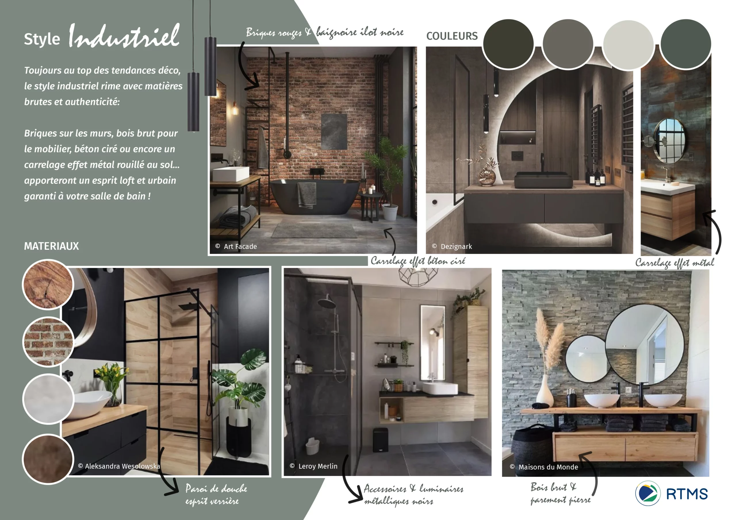 Planche tendance salle de bain style industriel - RTMS